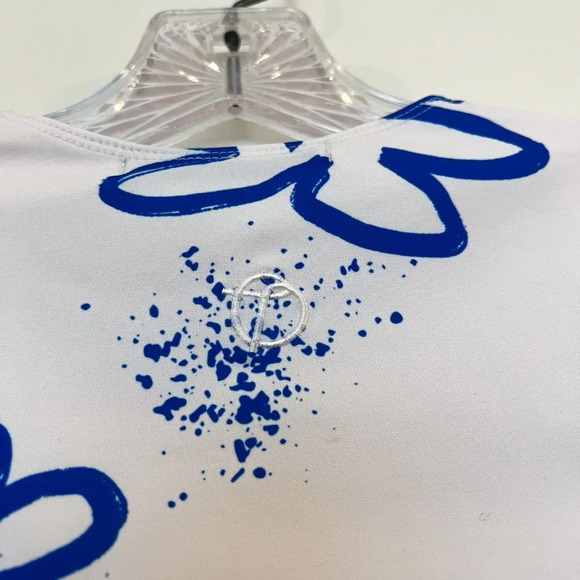 The Open Product White Blue Floral Beachy Tropical Cropped Short Sleeve Baby Tee - Picture 7 of 8